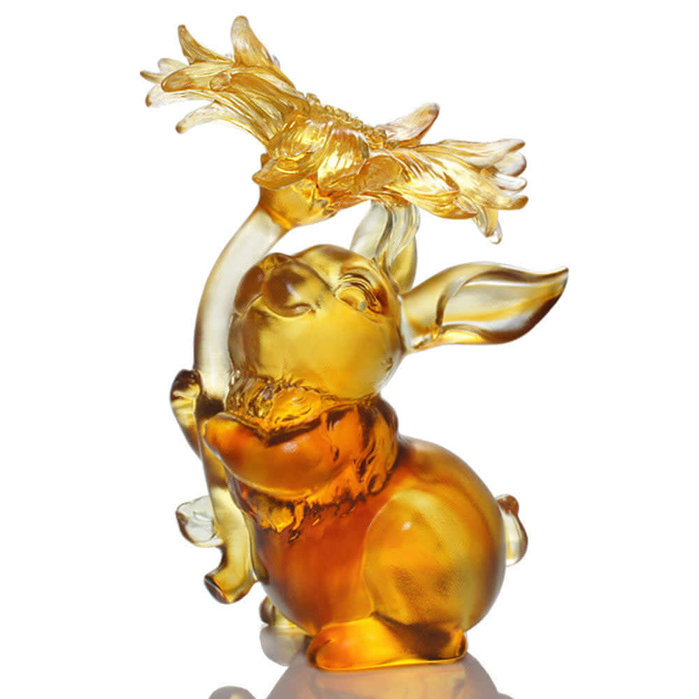 LIULI Crystal Art Crystal Bunny Rabbit Figurine, "Spectacular Blossom of Mine (Success)"