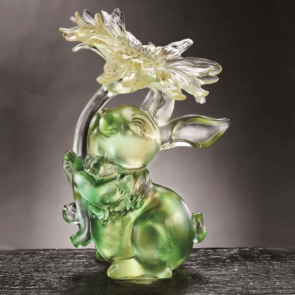 LIULI Crystal Art Crystal Bunny Rabbit Figurine - "Spectacular Blossom of Mine (Success)"