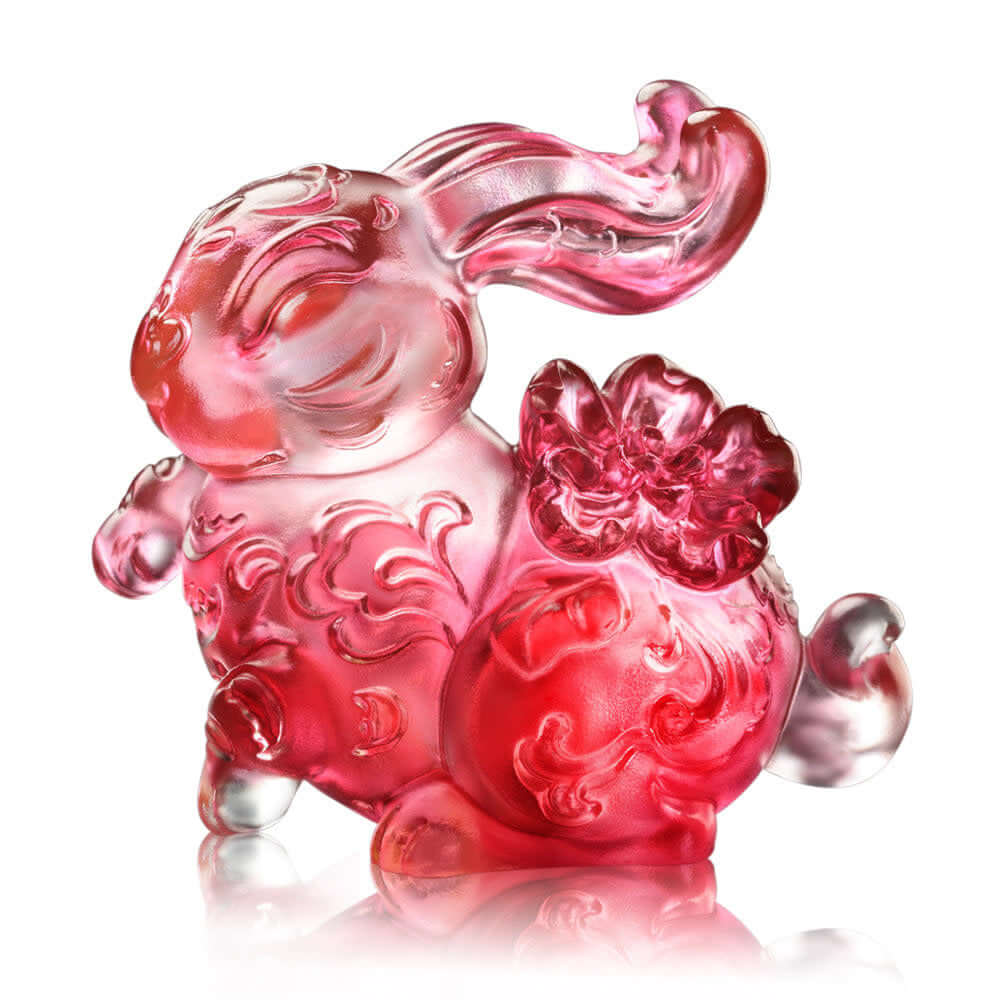 LIULI Crystal Art Crystal Bunny Rabbit Figurine - "Running Rabbit, Fortune with Each Step"