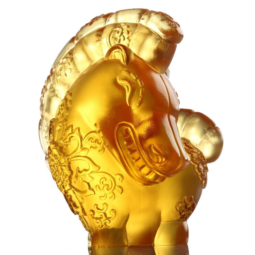 LIULI Crystal Art Crystal Year of the Horse "Jovial in Good Spirit" Chinese Zodiac Figurine in Amber (Limited Edition)
