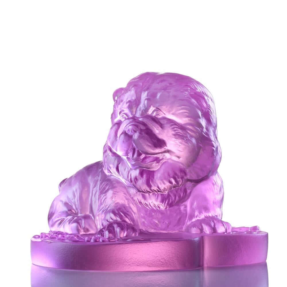 LIULI Crystal Art Crystal Chow Chow Dog "Only Love," Year of the Dog, Pinkish Red (Limited Edition)