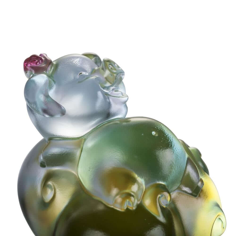 LIULI Crystal Art Crystal "Fortune and Fulfillment" Piglet in Sky Blue & Clear Amber (Limited Edition)