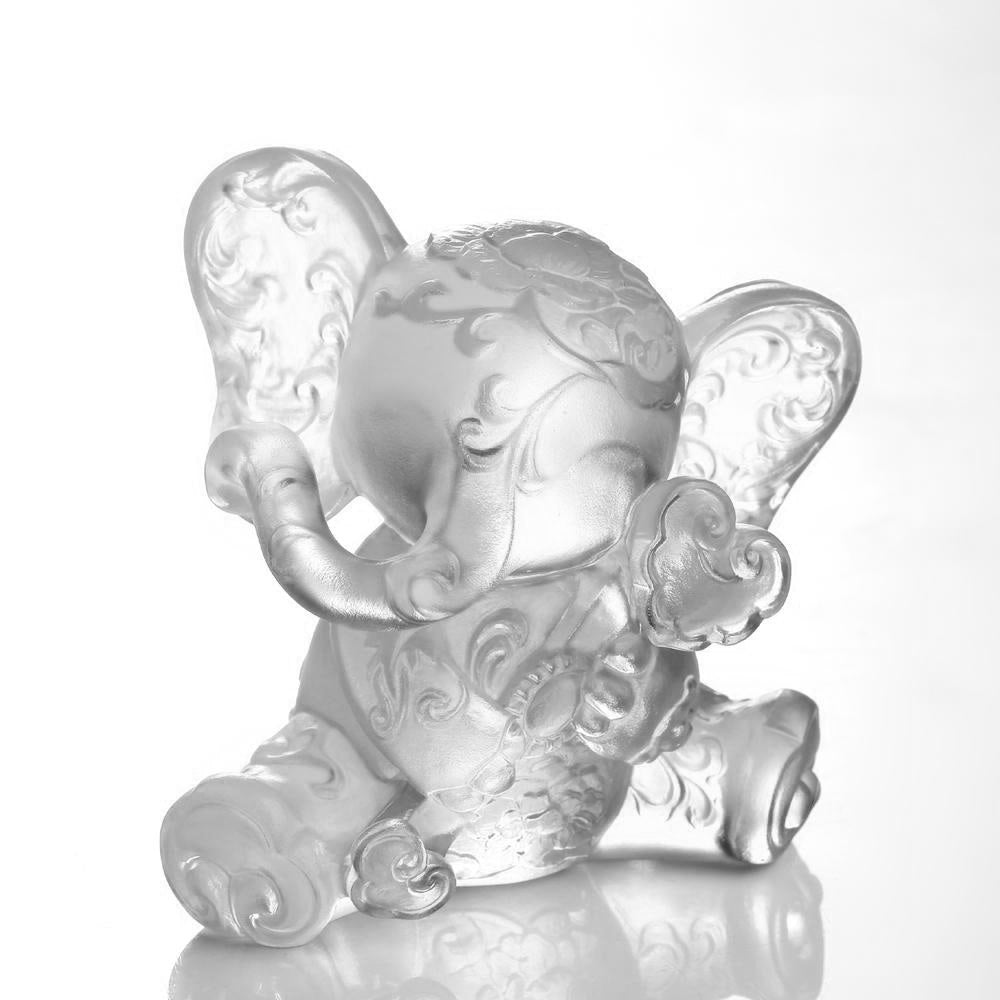 LIULI Crystal Art LIULI Crystal Elephant Sculpture "Lucky Little Elephant" in Powder White