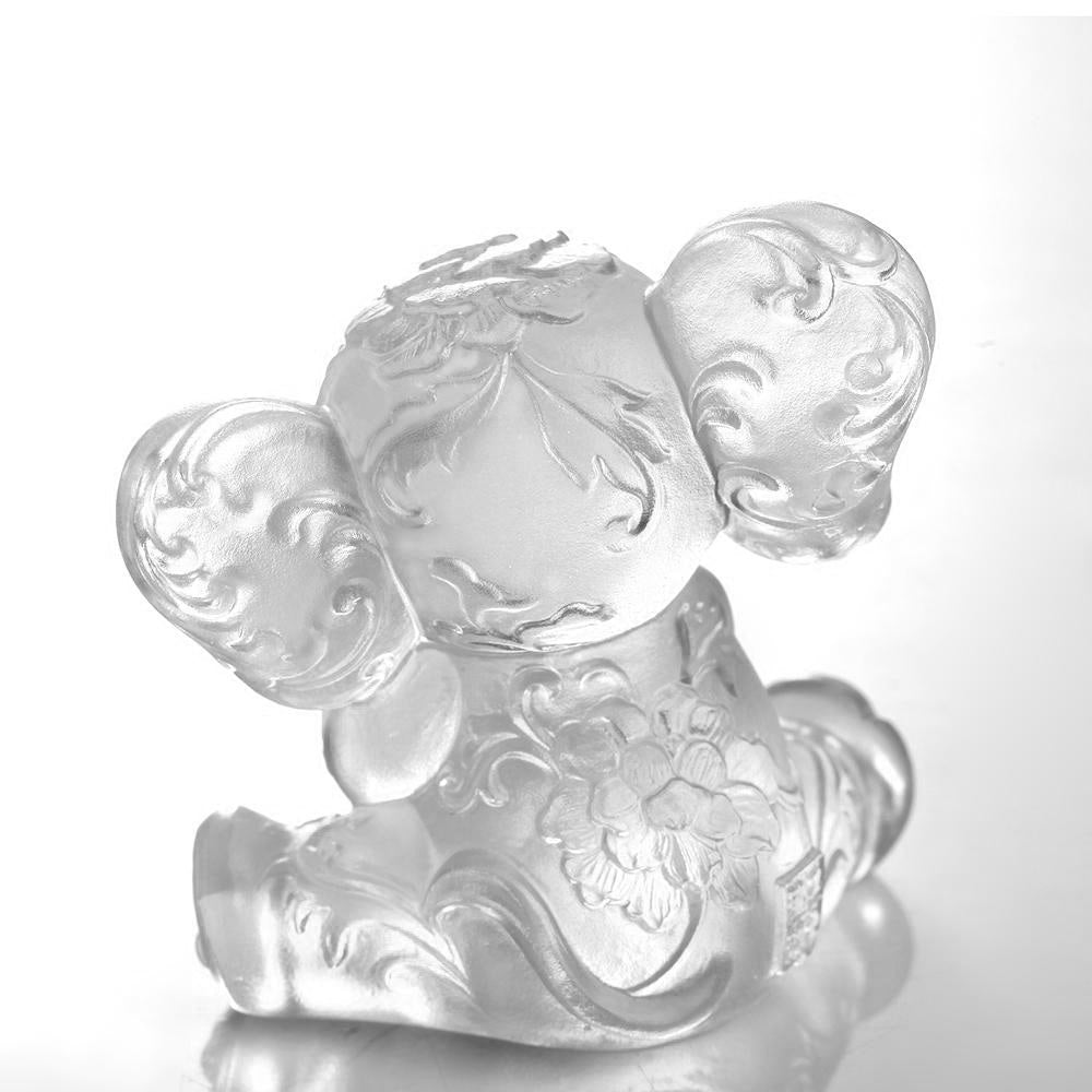 LIULI Crystal Art LIULI Crystal Elephant Sculpture "Lucky Little Elephant" in Powder White
