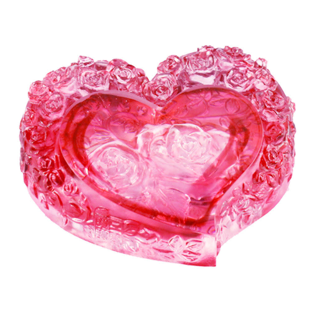 LIULI Crystal Art Crystal Paperweight, Rose, Heart Shape, "Reflecting the Flower Within Your Heart"