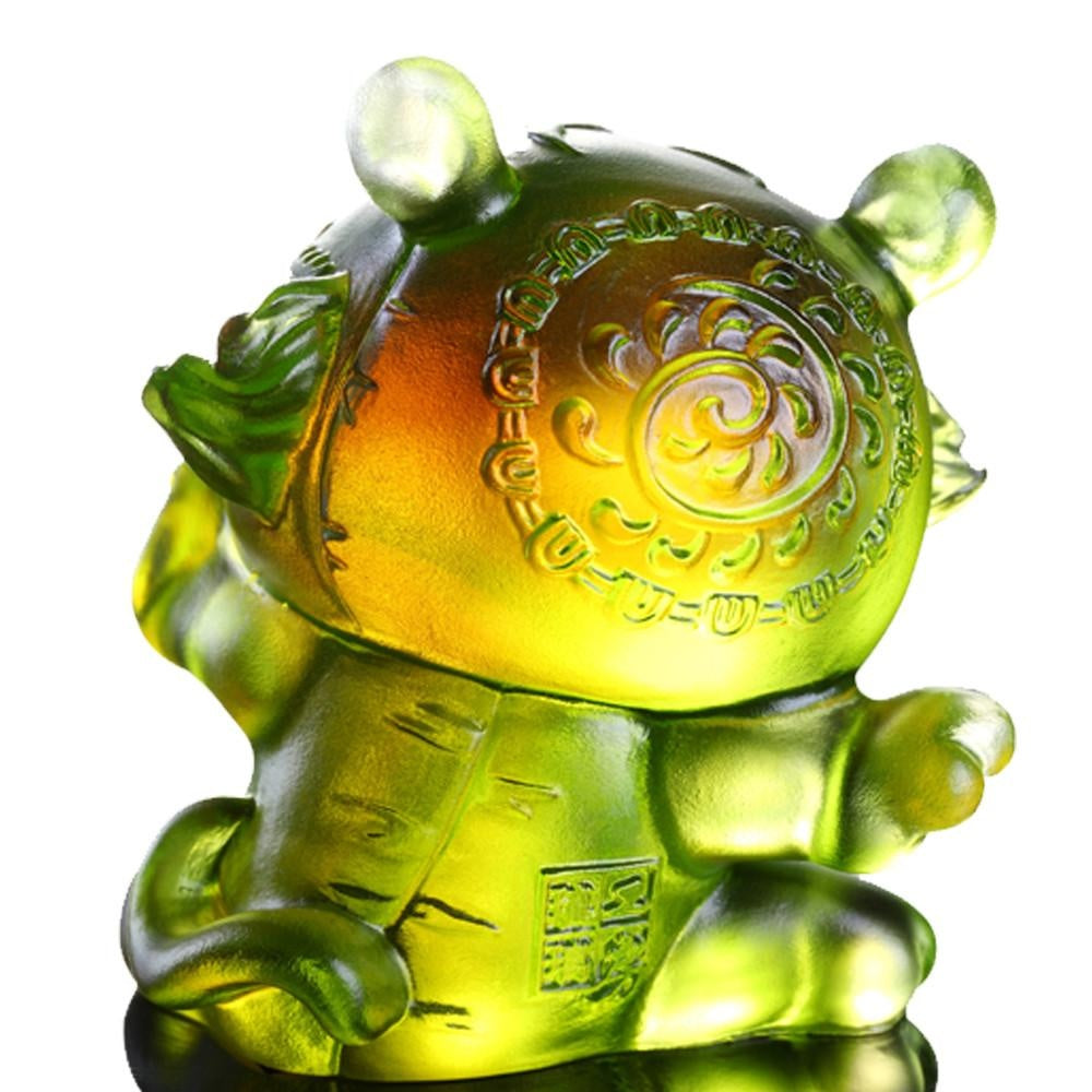 LIULI Crystal Art Crystal Year of the Tiger "Little Valiant One" Chinese Zodiac Figurine in Amber/Green Clear (Limited Edition)