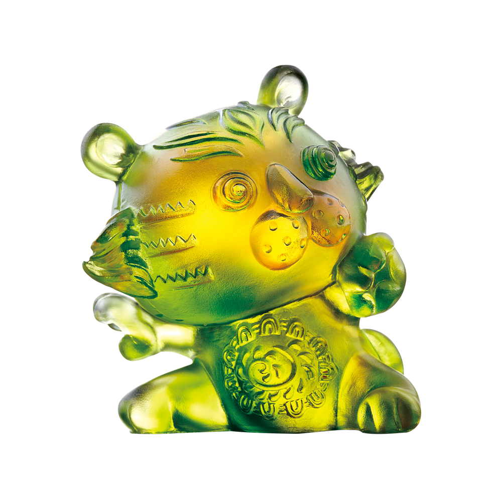 LIULI Crystal Art Crystal Year of the Tiger "Little Valiant One" Chinese Zodiac Figurine in Amber/Green Clear (Limited Edition)