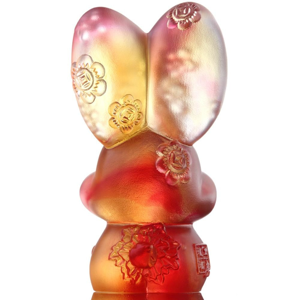 LIULI Crystal Art Crystal Year of the Rabbit "Darling" Chinese Zodiac Figurine in Amber/Gold Red (Limited Edition)