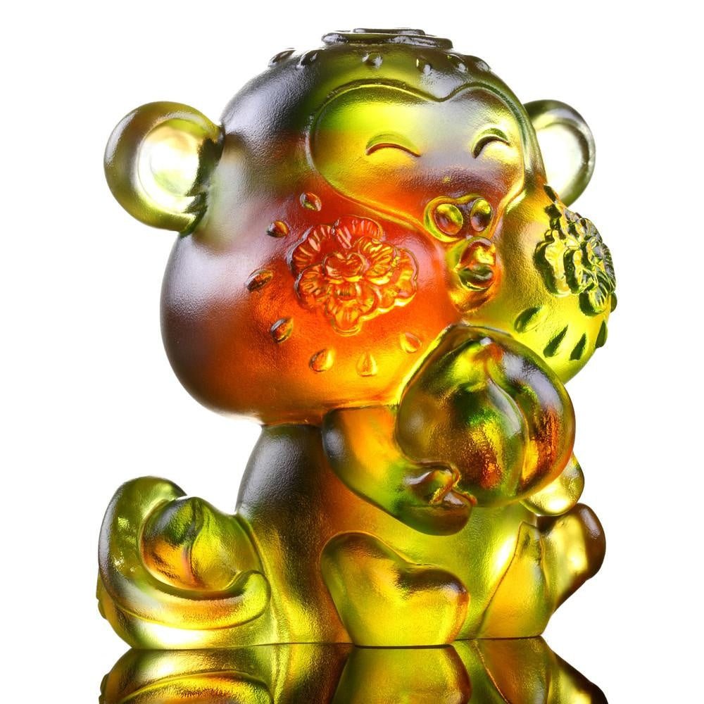 LIULI Crystal Art Crystal Year of the Monkey "Little Saint" Chinese Zodiac Figurine in Amber/Green (Limited Edition)