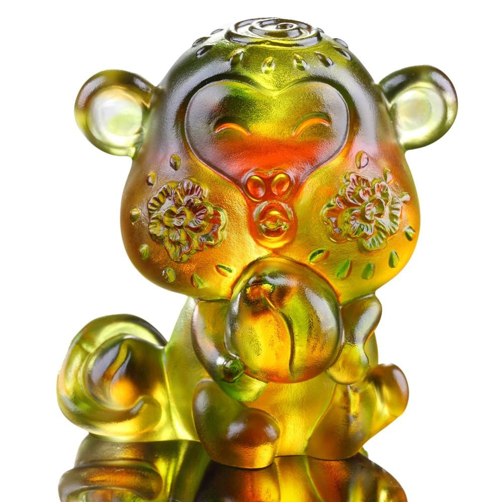 LIULI Crystal Art Crystal Year of the Monkey "Little Saint" Chinese Zodiac Figurine in Amber/Green (Limited Edition)