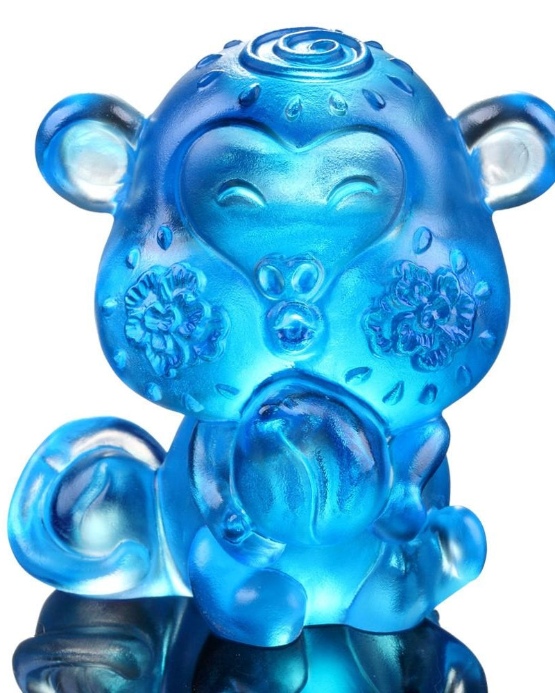 LIULI Crystal Art Crystal Year of the Monkey "Little Saint" Chinese Zodiac Figurine in Sky Blue (Limited Edition)