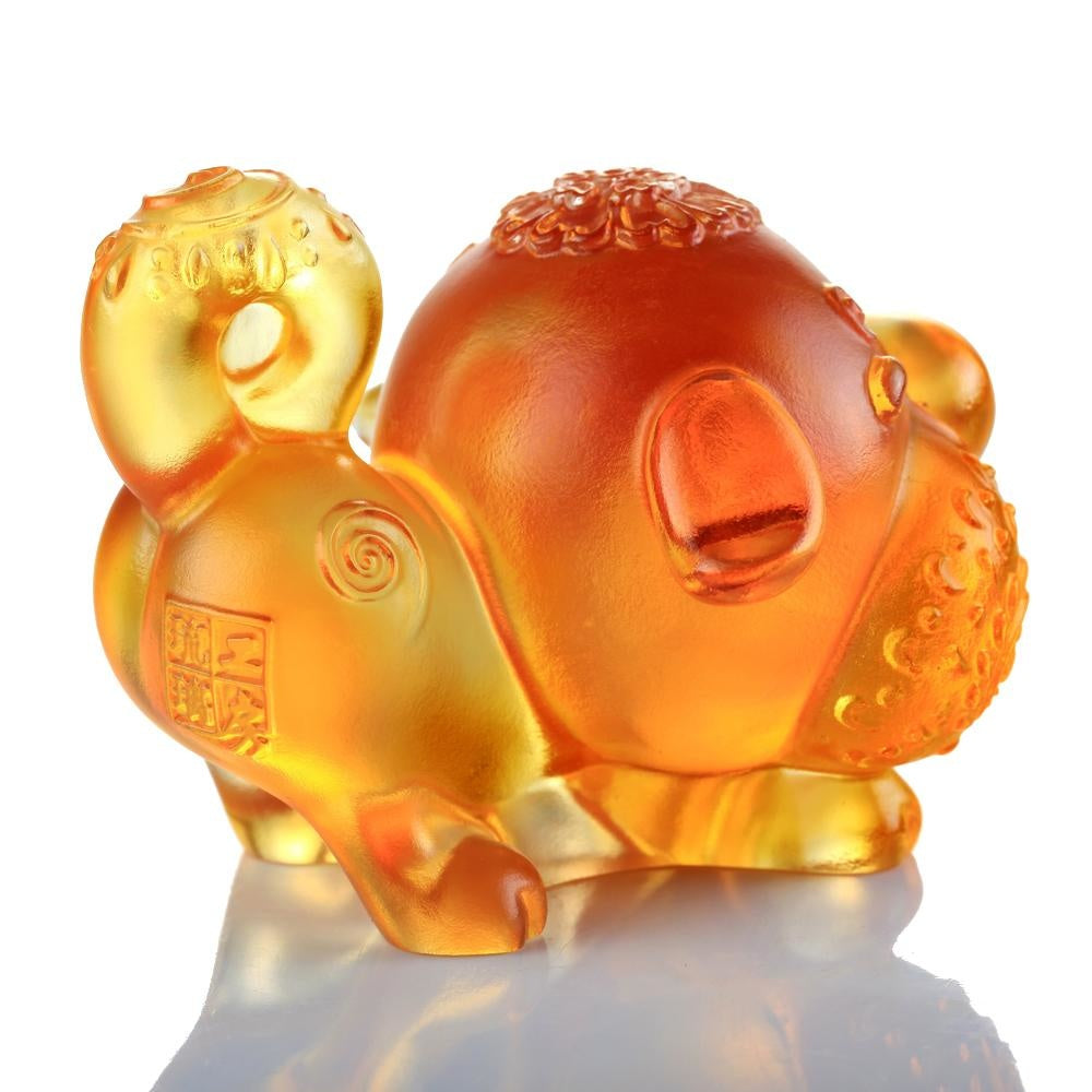 LIULI Crystal Art Crystal Year of the Dog "Prosperity Comes Along" Chinese Zodiac Figurine in Dark Amber/Light Amber (Limited Edition)