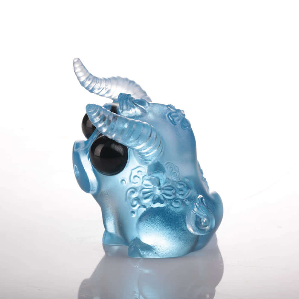 LIULI Crystal Art Chinese Year of the Ox Crystal Sculpture "We Are Remarkable"