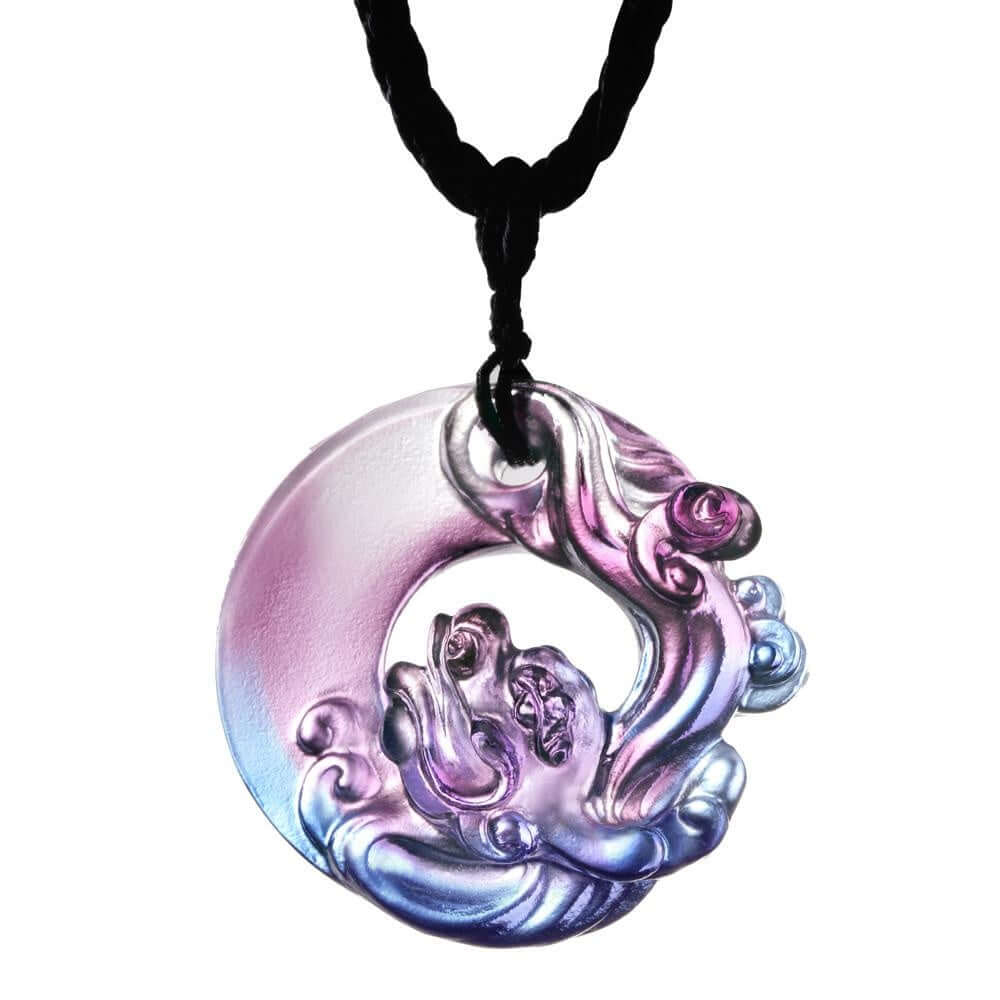 LIULI Crystal Art Crystal "Dance of the Dragon" Pendant Necklace in Royal Purple & Red (Limited Edition)