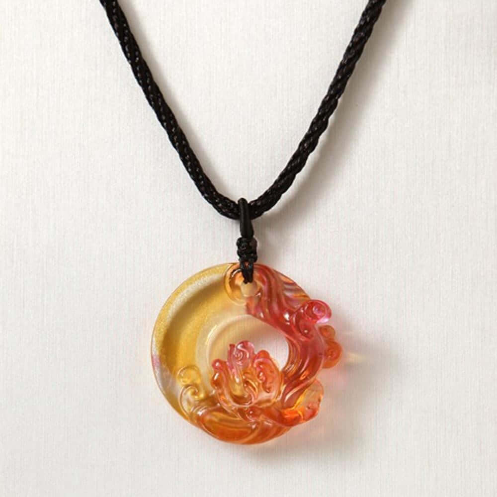 LIULI Crystal Art Crystal "Dance of the Dragon" Pendant Necklace in Golden Red (Limited Edition)