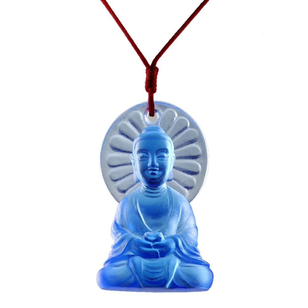 LIULI Crystal Art Crystal Pendant, Necklace, Medicine Buddha, "Luminosity at Hand" (Blue)