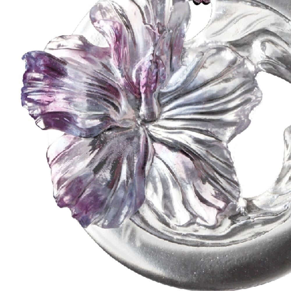 LIULI Crystal Art Crystal "Song of the Morning Flower" Hibiscus Flower Pendant Necklace in Royal Purple & Red (Limited Edition)