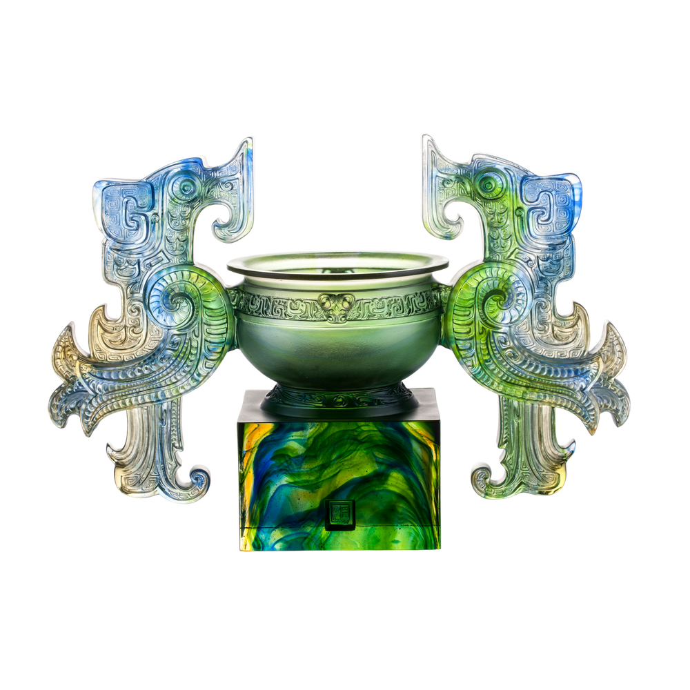 LIULI Crystal Art Crystal Vessel, "Grace of the Phoenix Ding"