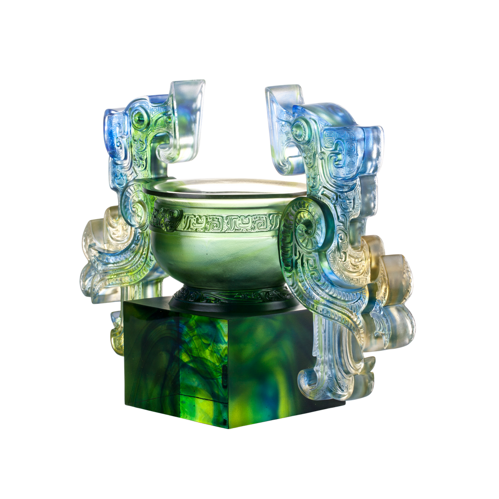 LIULI Crystal Art Crystal Vessel, "Grace of the Phoenix Ding"