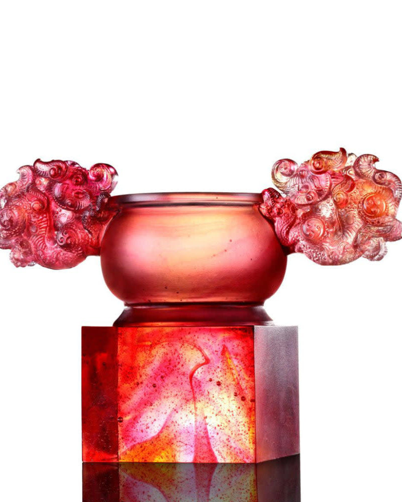 LIULI Crystal Art Crystal Vessel, "Divine Dragon Cluster Ding"