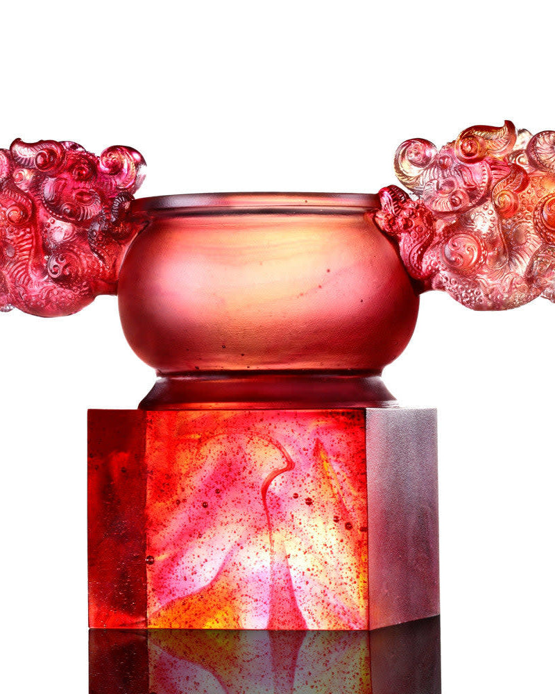 LIULI Crystal Art Crystal Vessel, "Divine Dragon Cluster Ding"