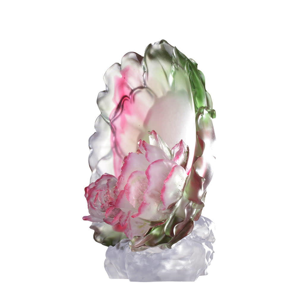 LIULI Crystal Art Crystal Flower, "Flower of the Month, Peony-April"