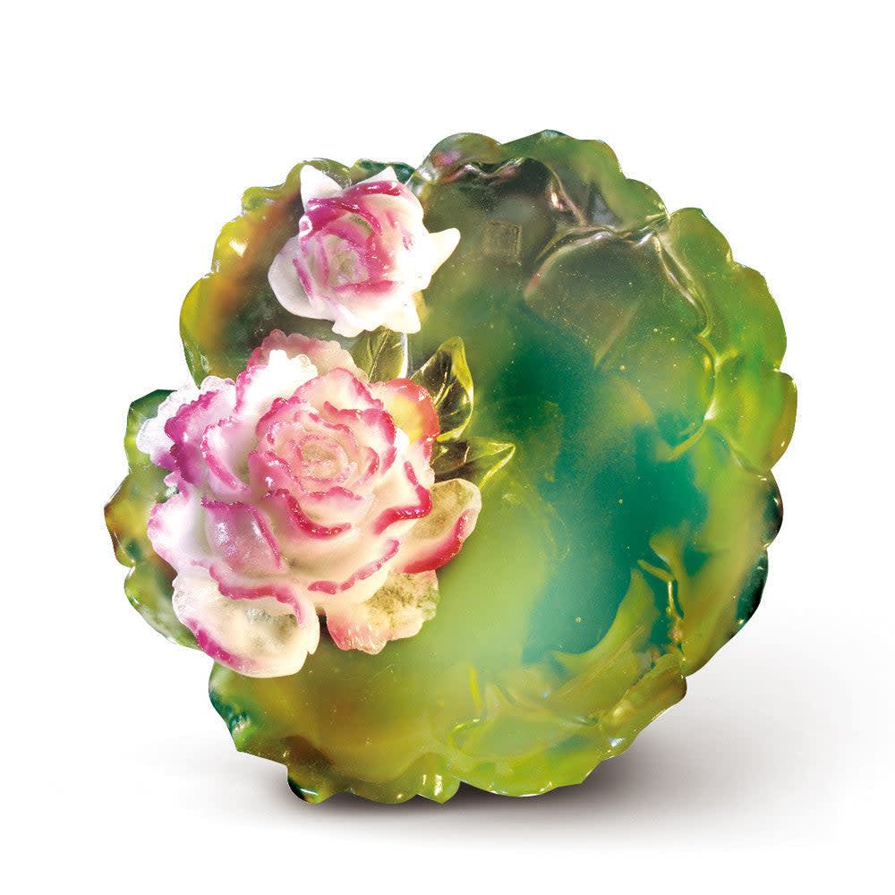 LIULI Crystal Art Crystal Flower, "Flower of the Month, Peony-April"