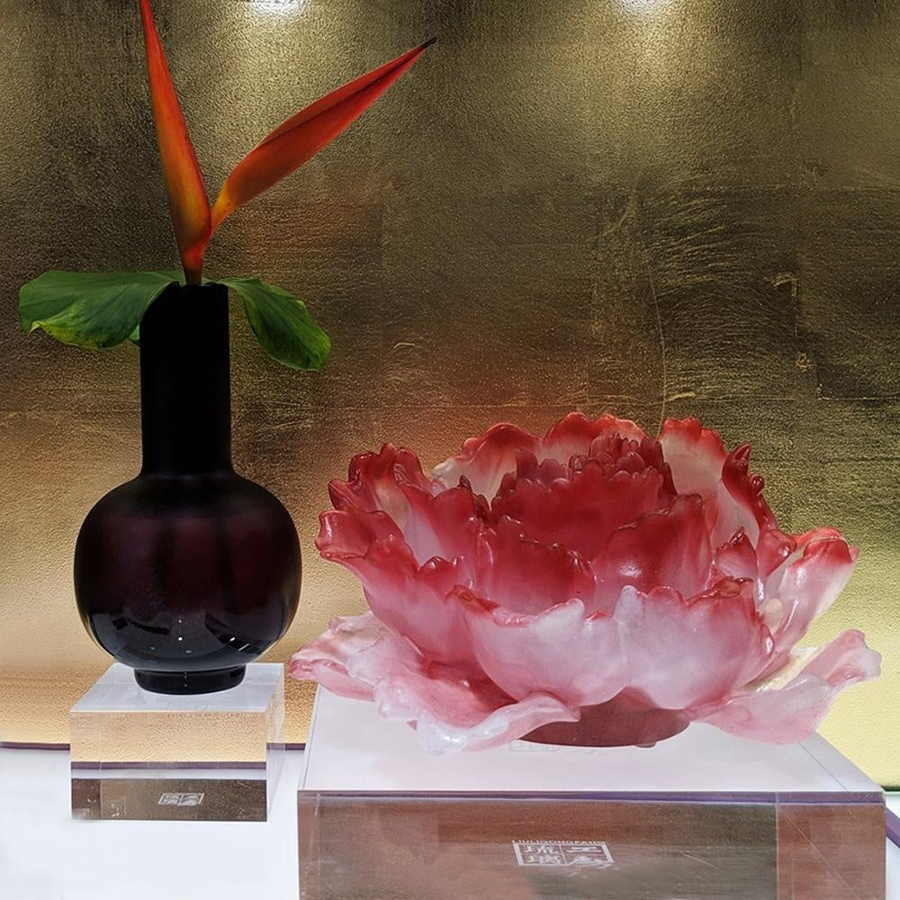 LIULI Crystal Art Crystal Flower, "Heavenly Blooms: Peony Flower"