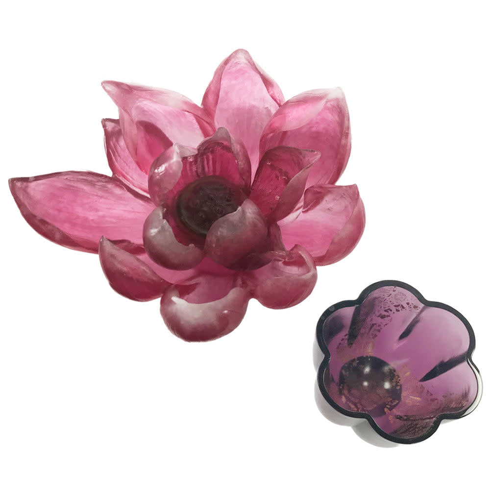 LIULI Crystal Art Crystal Flower, Fiery Red: Lotus Flower