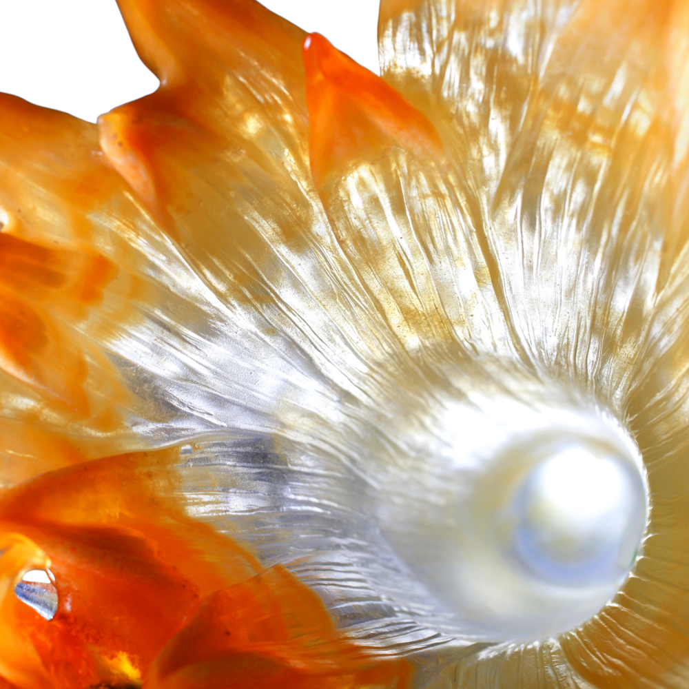 LIULI Crystal Art Crystal Flower, Crystal Lily, "Lily In Harmony" in Amber Powder