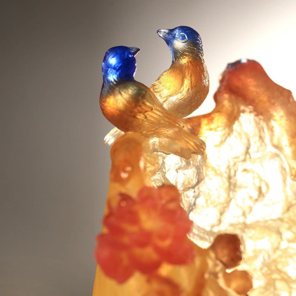 LIULI Crystal Art Crystal Flower, Peach, "Mountain in Crimson Bloom"