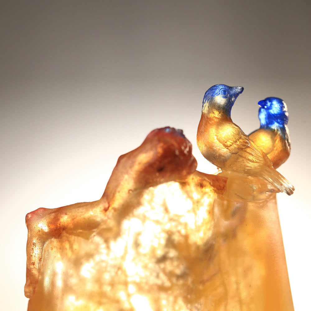 LIULI Crystal Art Crystal Flower, Peach, "Mountain in Crimson Bloom"