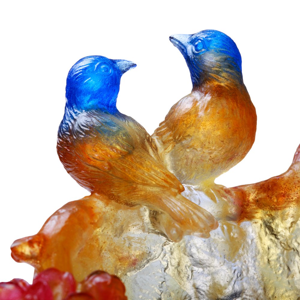 LIULI Crystal Art Crystal Flower, Peach, "Mountain in Crimson Bloom"