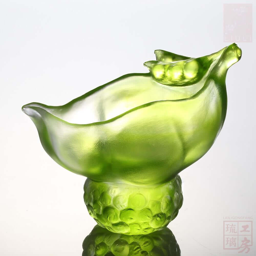 LIULI Crystal Art Crystal "Propitious Abundance" Peas Paperclip Holder Desk Decor in Clear Green (Limited Edition)