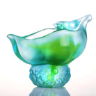 LIULI Crystal Art Crystal Bowl, Paperclip Holder, Desk Decor, Peas symbolizes Fortune, Propitious Abundance in Blue Green Clear