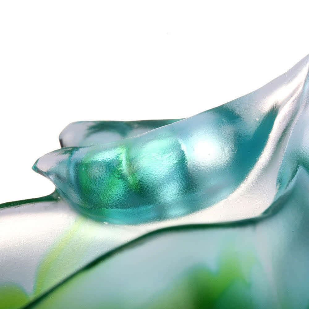 LIULI Crystal Art Crystal Bowl, Paperclip Holder, Desk Decor, Peas symbolizes Fortune, Propitious Abundance in Blue Green Clear
