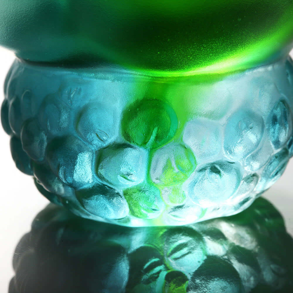 LIULI Crystal Art Crystal Bowl, Paperclip Holder, Desk Decor, Peas symbolizes Fortune, Propitious Abundance in Blue Green Clear