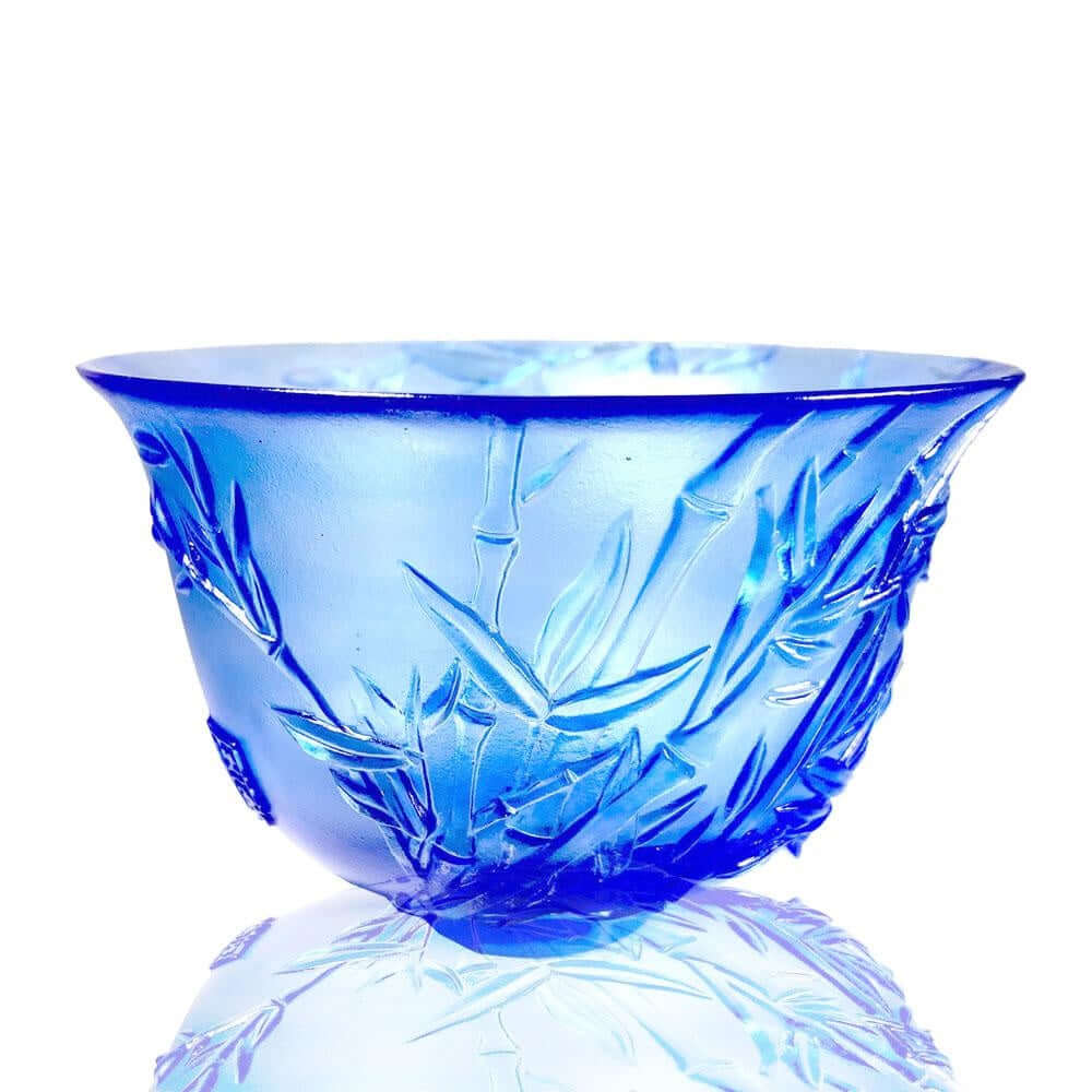 LIULI Crystal Art Crystal Bamboo Bowl, The Four Gentlemen-The Green Gentleman, Royal Purple Clear (Limited Edition)