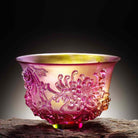 LIULI Crystal Art Crystal Chrysanthemum Bowl, The Four Gentlemen-The Chrysanthemum Gentleman, Amber/Gold Red Clear (Limited Edition)