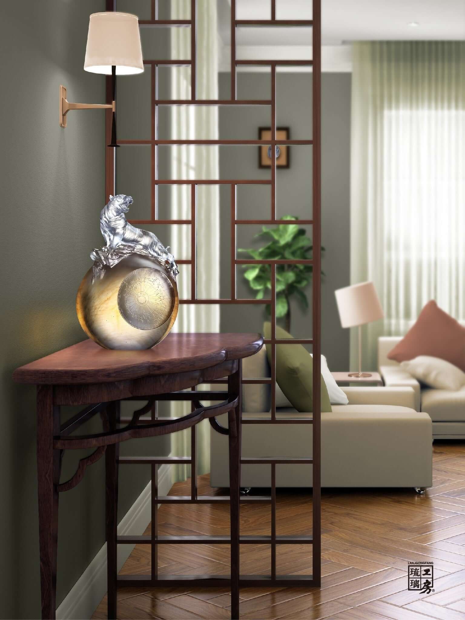 LIULI Crystal Art Crystal Animal, Tiger, Guardian, "White Tiger of the West-Roar of the Tiger"