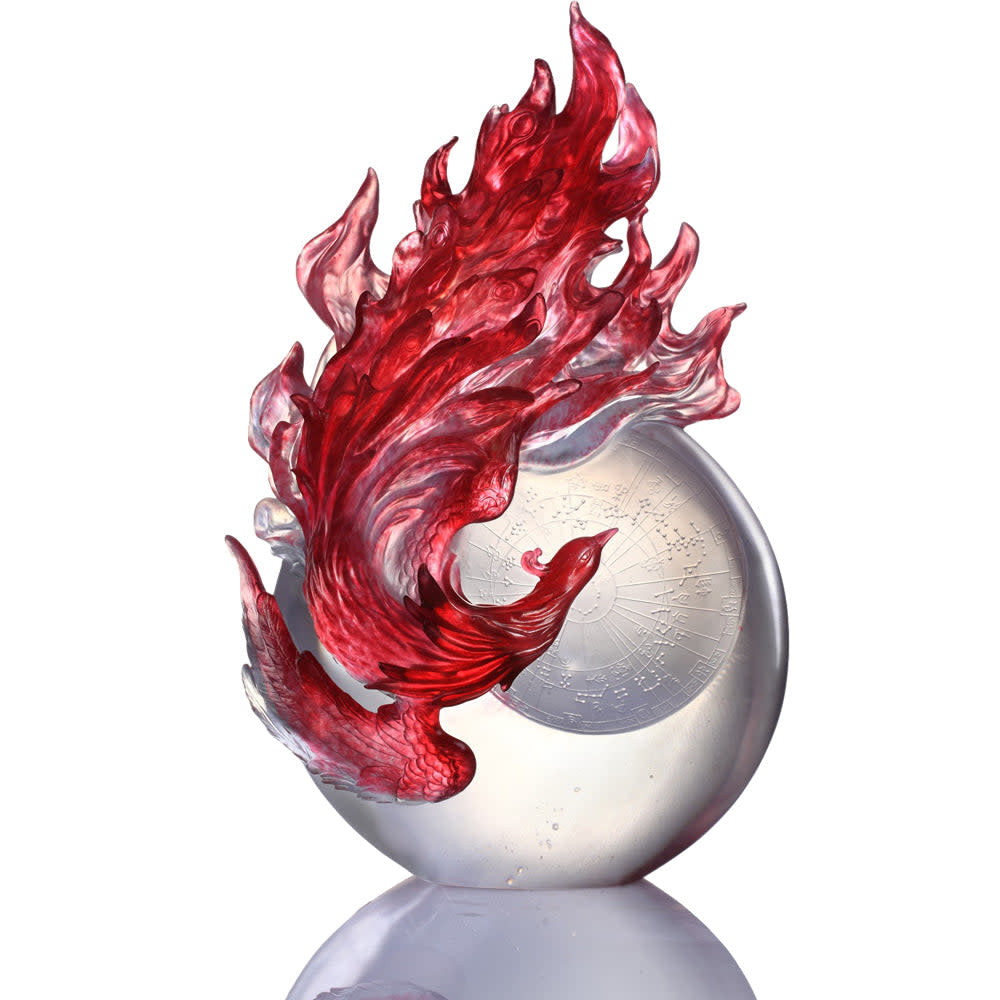 LIULI Crystal Art Crystal Vermillion Bird Mythical Creature Dance of the Phoenix