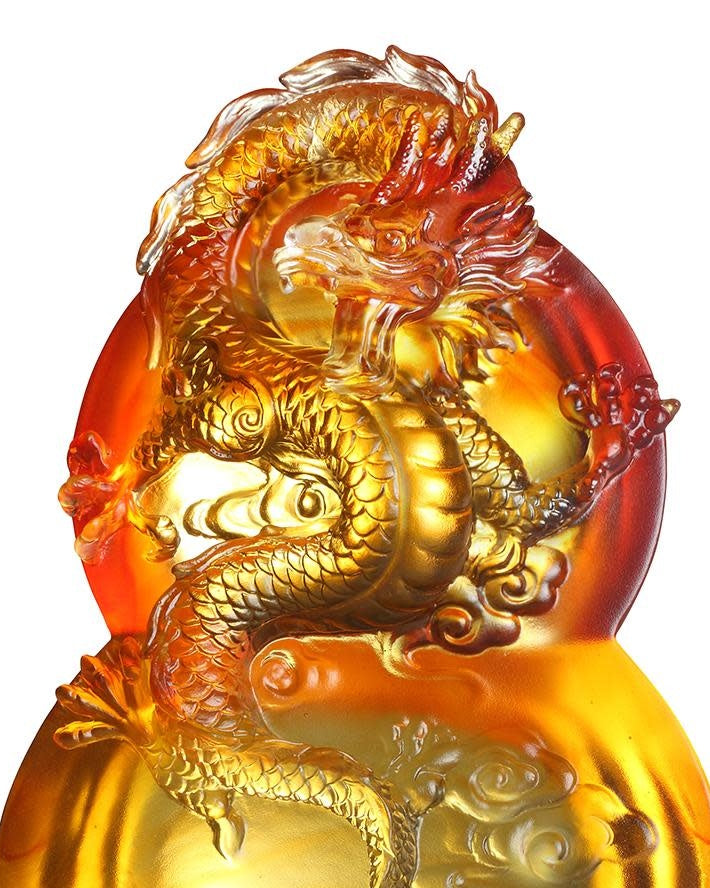 LIULI Crystal Art Crystal Flying Dragon Sculpture on Hulu Gourd, "Ambition of the Heavenly Dragon"