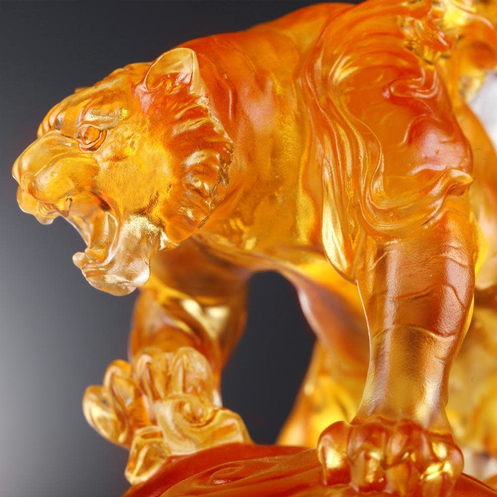LIULI Crystal Art Crystal Tiger, "Divine Tiger - Might"