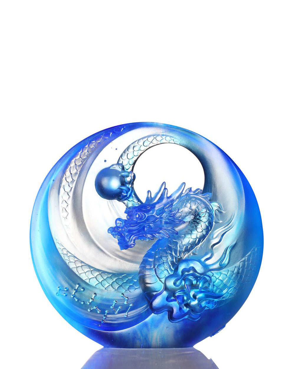 LIULI Crystal Art Crystal Mythical Creatures, Set of 5, Dragon, Vermillion Bird, Qilin, Tiger, Tortoise (Dark set)