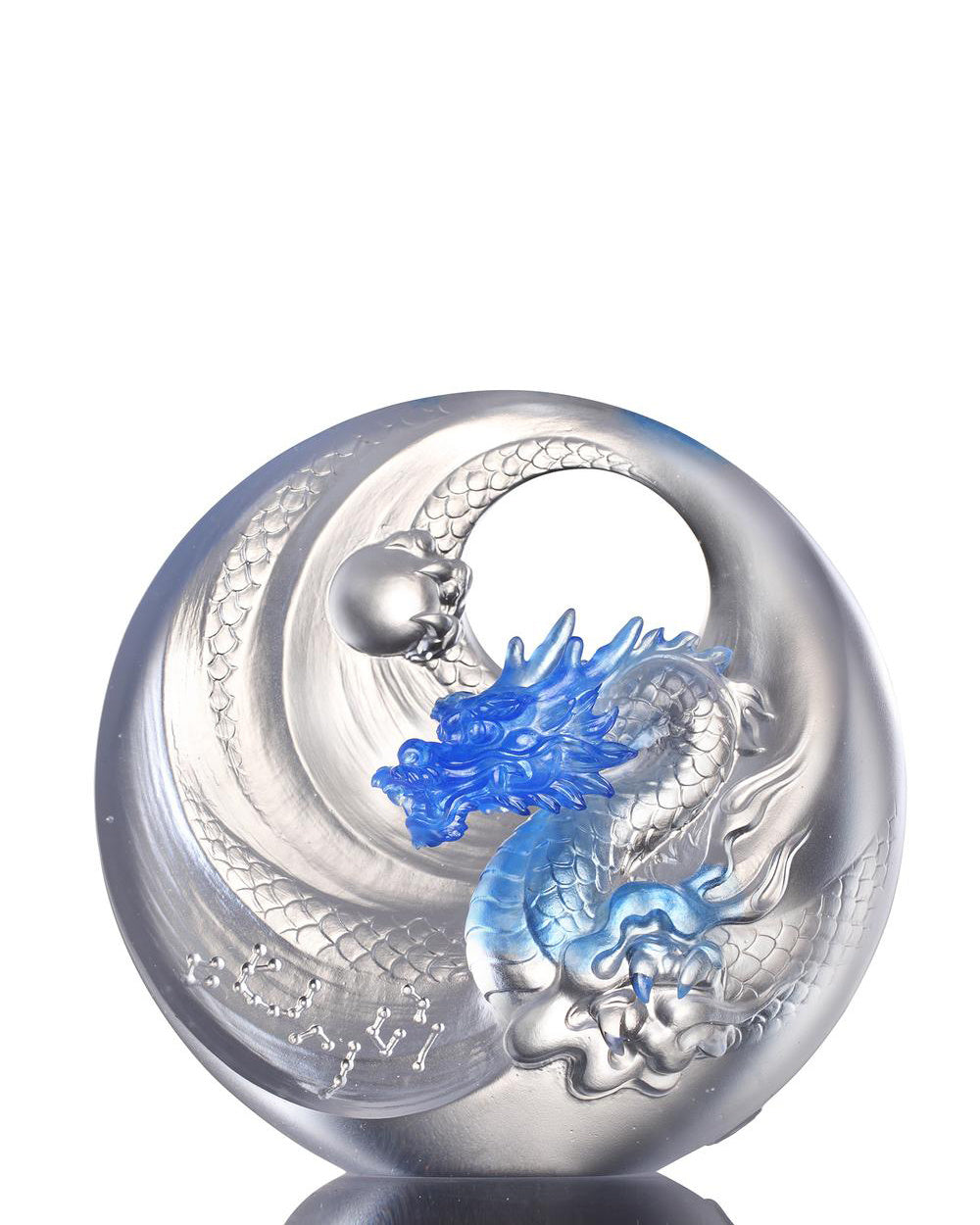 LIULI Crystal Art Crystal Mythical Creatures, Set of 5, Dragon, Vermillion Bird, Qilin, Tiger, Tortoise (Light set)