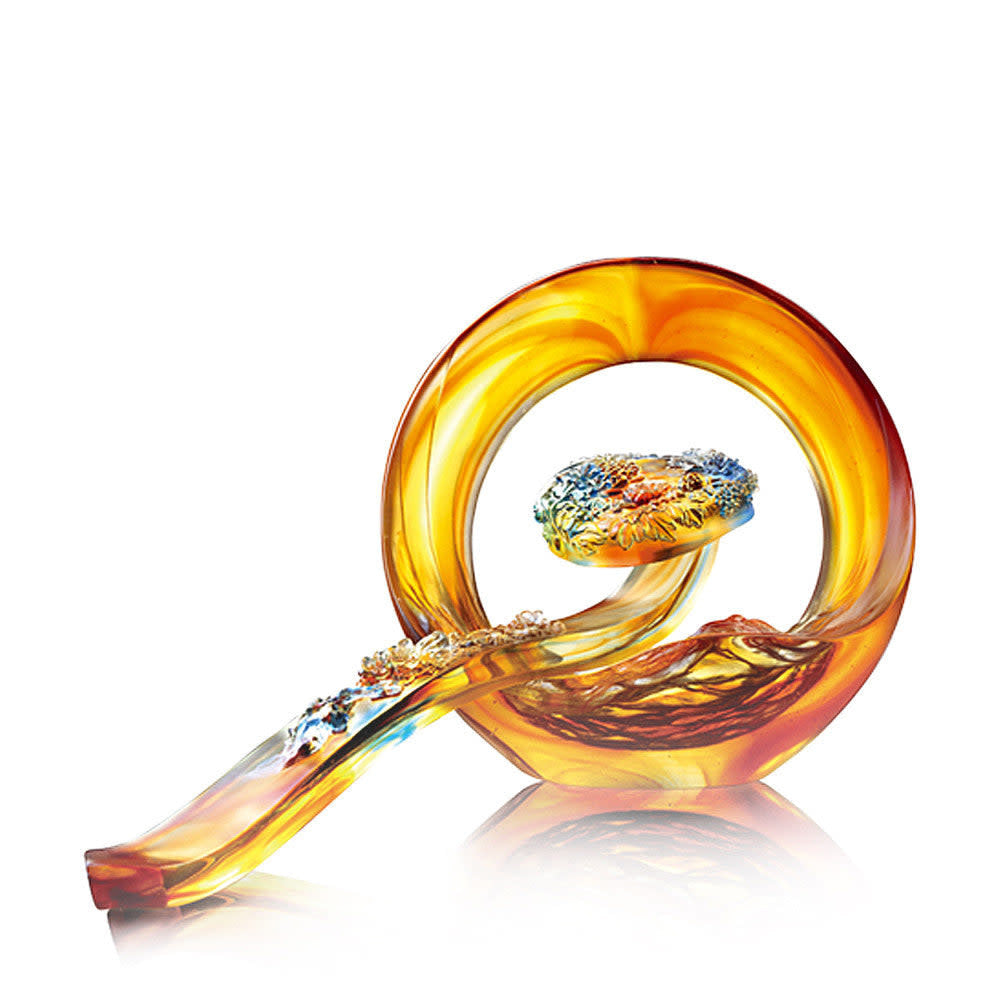 LIULI Crystal Art Crystal Ruyi, Fengshui Sculpture, "Beautiful Floral Profusion of Ruyi"