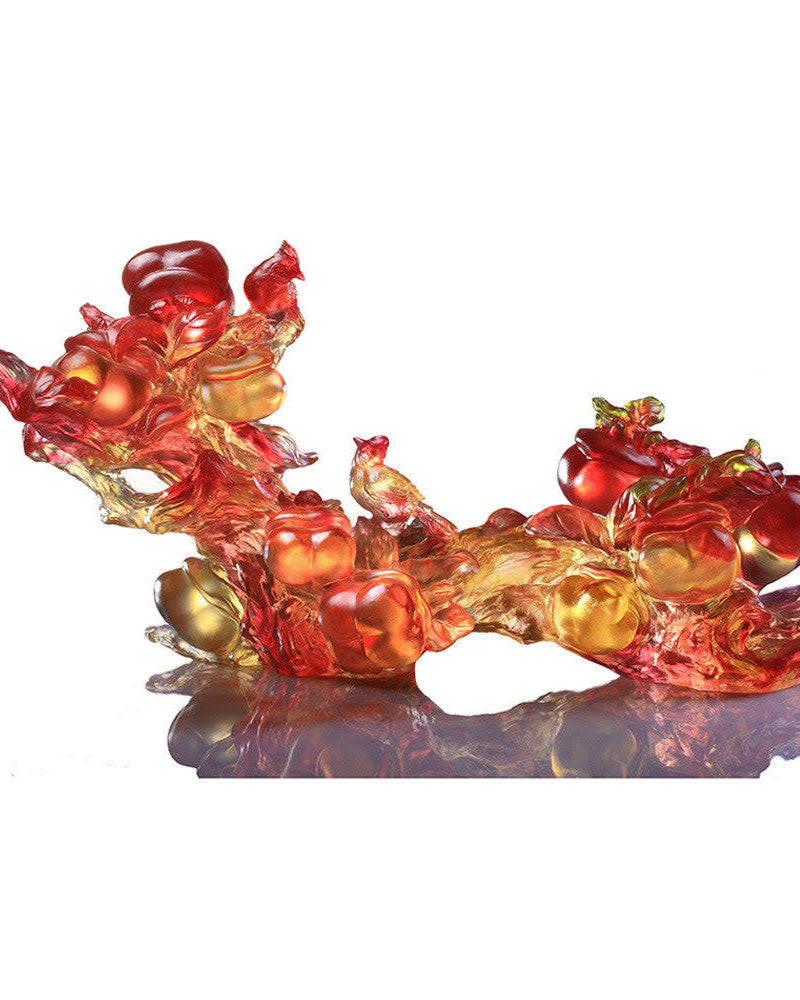 LIULI Crystal Art Crystal Magpie with Ruyi Feng Shui Sculpture, "Ruyi Charged with Joy"