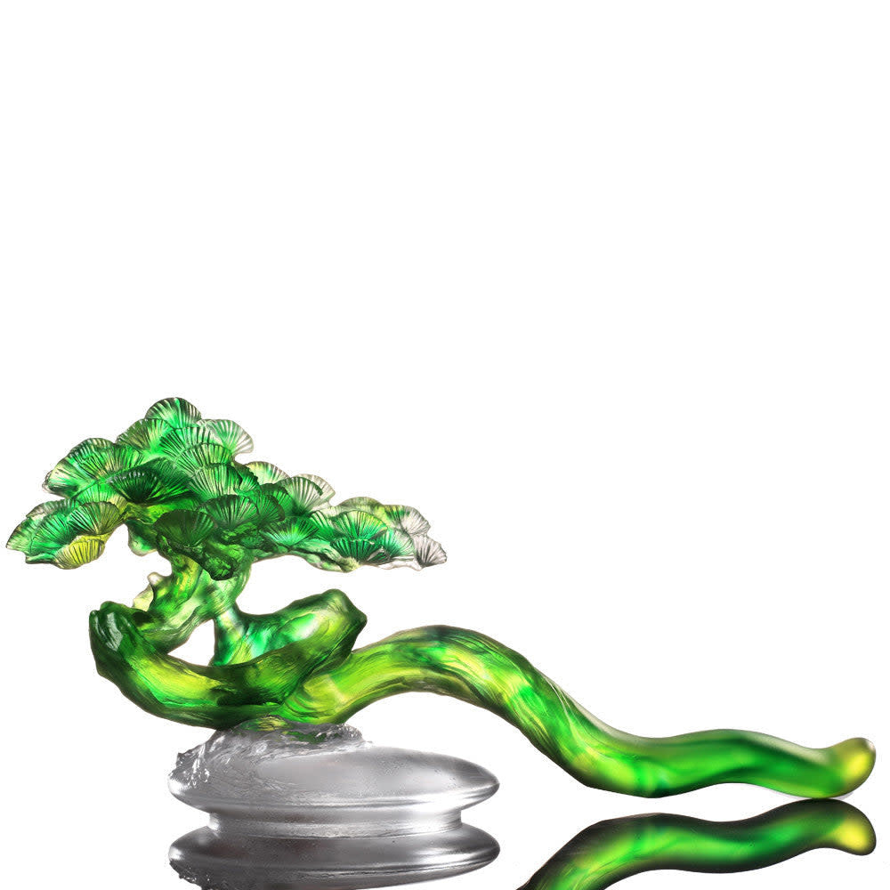 LIULI Crystal Art Crystal Ruyi, Feng Shui, Three-inlay Ruyi, "Heavenly Pine"