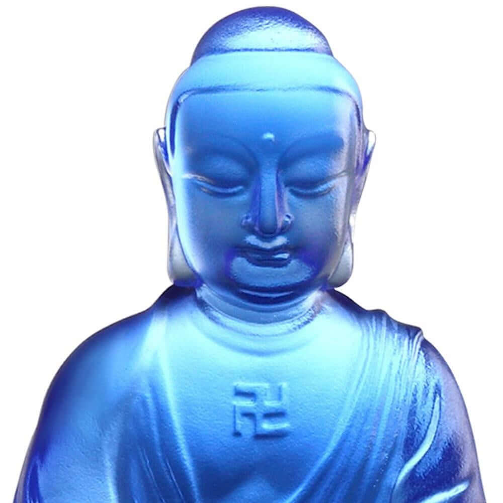 LIULI Crystal Art Crystal "Present Mindfulness" Medicine Buddha, The Guardian of Peace, Blue