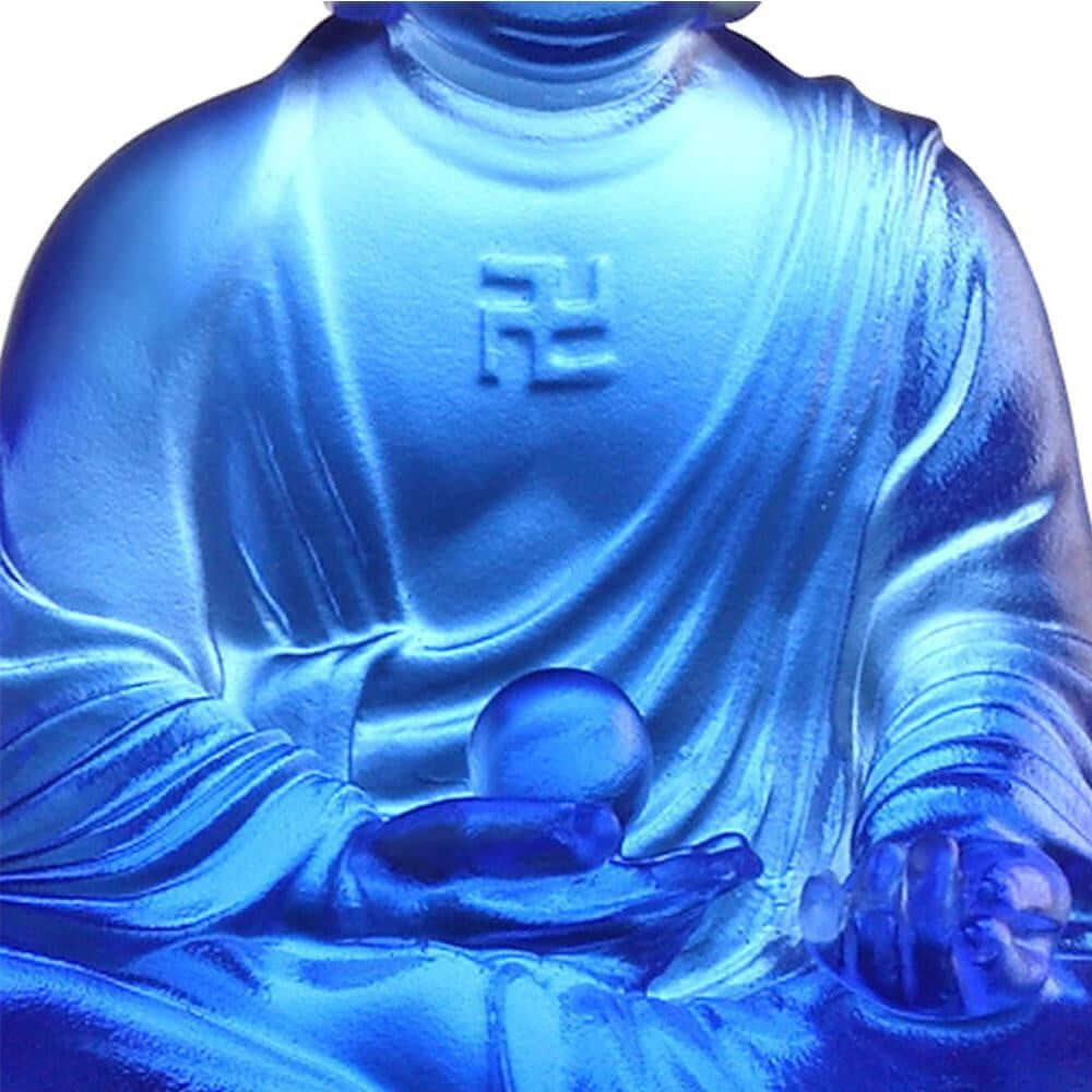 LIULI Crystal Art Crystal "Present Mindfulness" Medicine Buddha, The Guardian of Peace, Blue